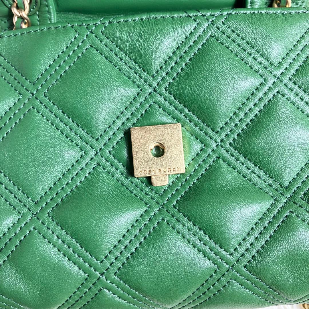 【美品】トリーバーチ＊キルティング ゴールドチェーン レザーグリーン
