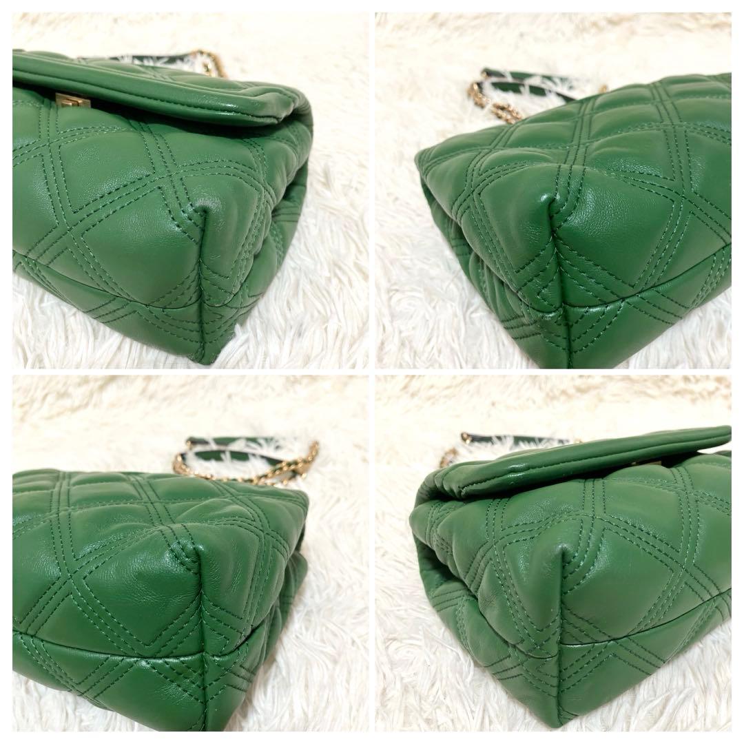 【美品】トリーバーチ＊キルティング ゴールドチェーン レザーグリーン