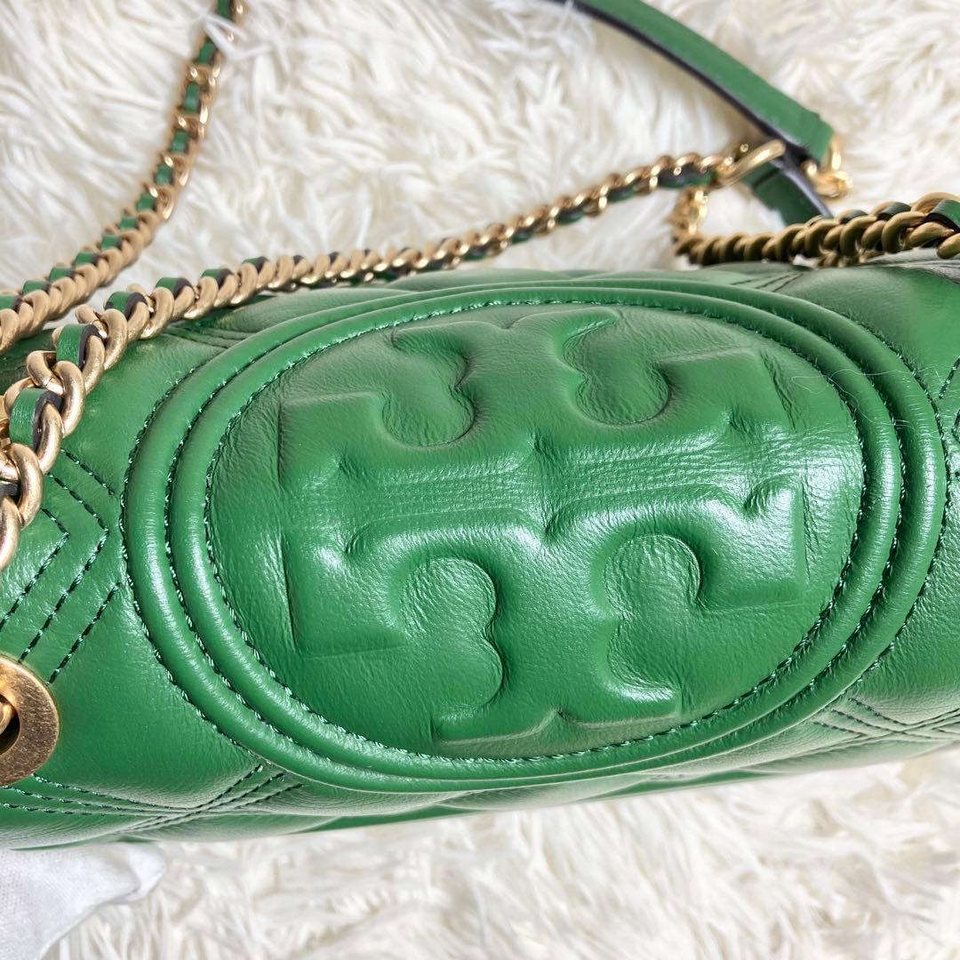 【美品】トリーバーチ＊キルティング ゴールドチェーン レザーグリーン