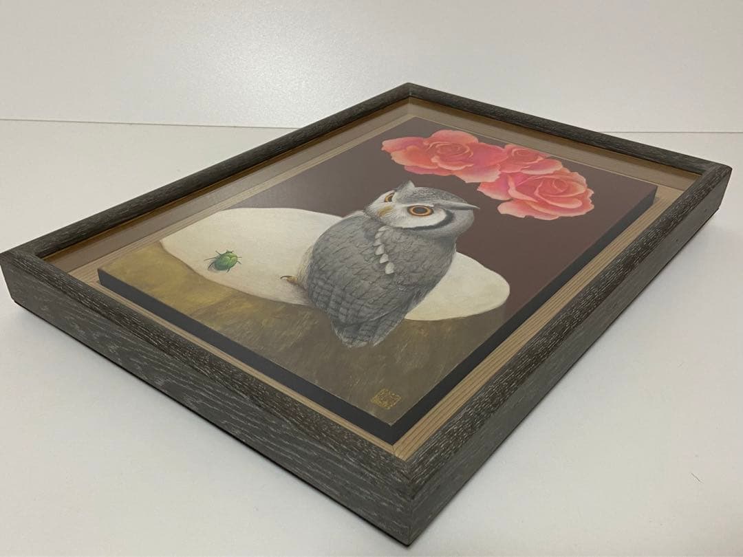 美品　三枝淳　木葉木菟図　本画　4号サイズ　ミミズク　フクロウ　絵画　縁起物