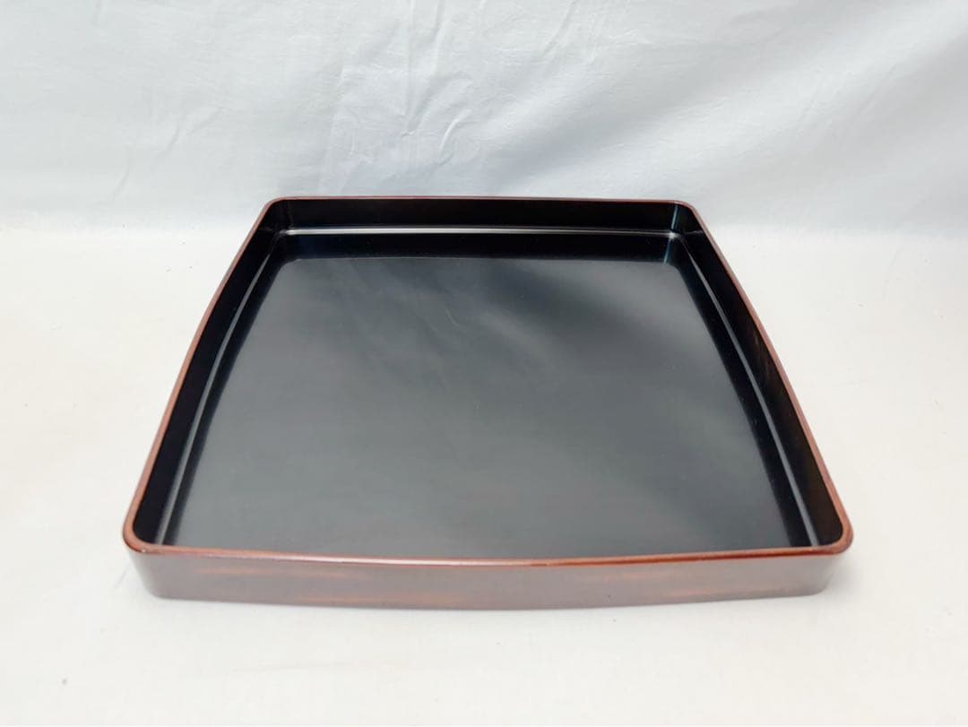 美品 懐石道具 木製 溜塗 四方膳 会席膳 十客組 宴会盆 銘々盆 平膳 箱無