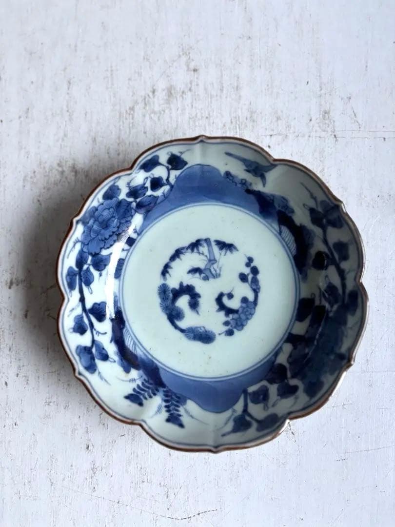 784 骨董 アンティーク 古伊万里 芙蓉手輪花なます皿 成化年製 上物