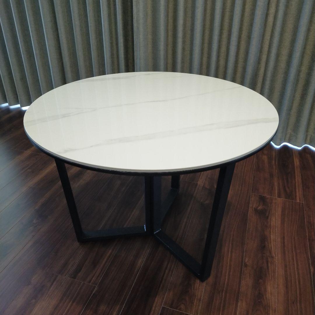 送料込(メルカリたのメル便)大理石風セラミック天板(円形)ラウンドテーブル