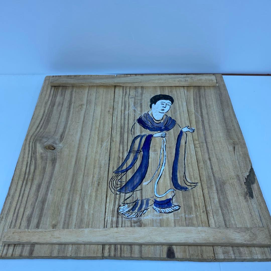 古伊万里　染錦　染付大皿4枚　美人画木箱付　タニコ　東さ7-0626⑥