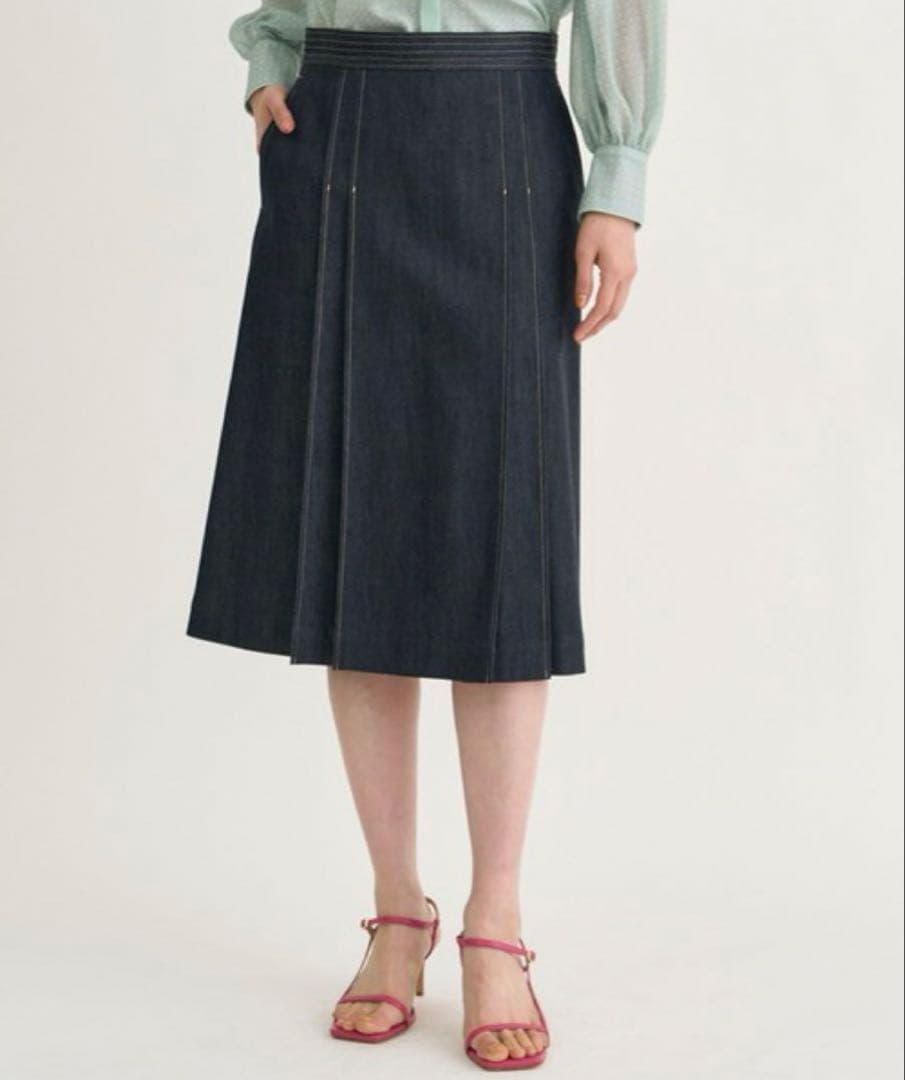 【新品】ANAYI シルク混 デニムライクタック スカート 36 アナイ