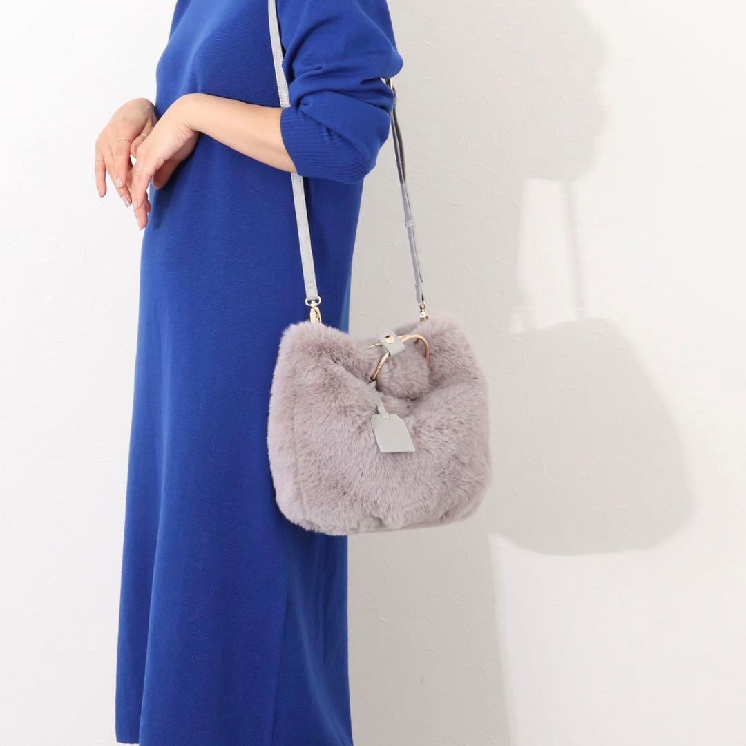 未使用NOLLEY’Sエコファーリングハンドルバッググレーファーショルダーバッグ