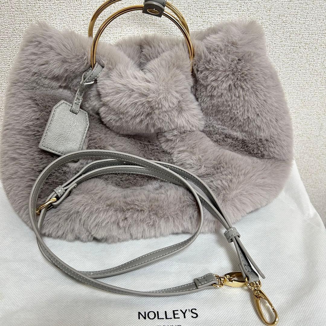未使用NOLLEY’Sエコファーリングハンドルバッググレーファーショルダーバッグ