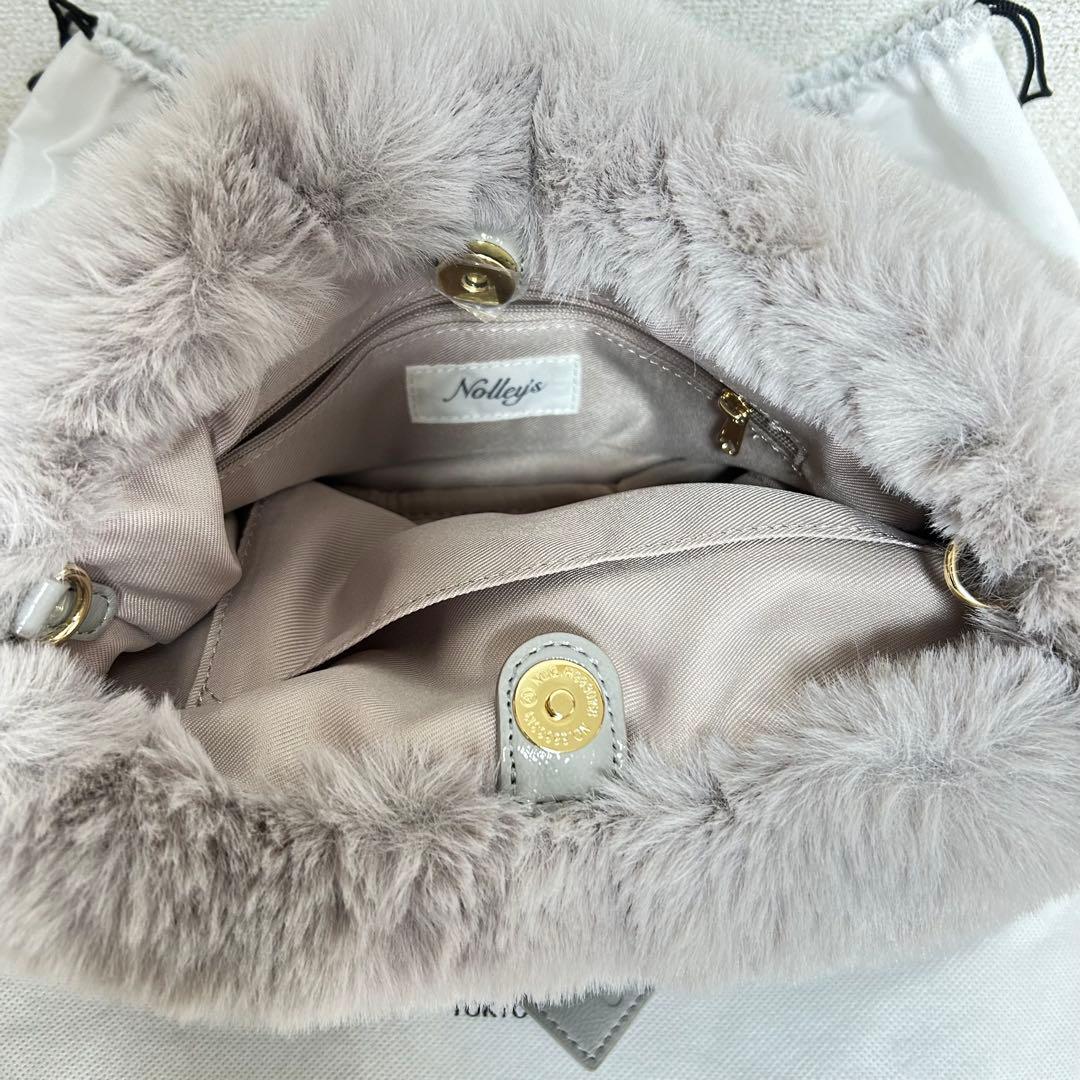 未使用NOLLEY’Sエコファーリングハンドルバッググレーファーショルダーバッグ