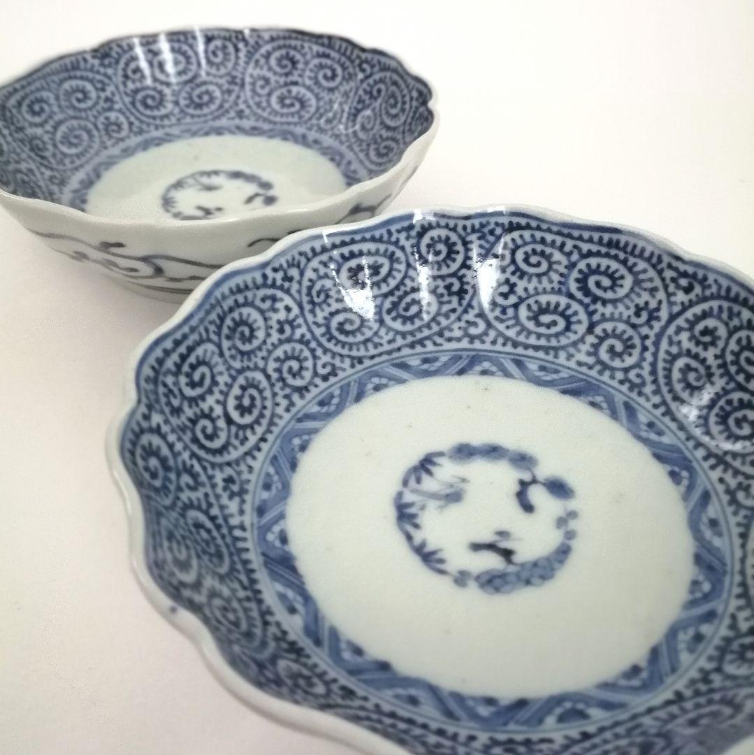古伊万里　江戸中期　染付　蛸唐草　なます皿　２客