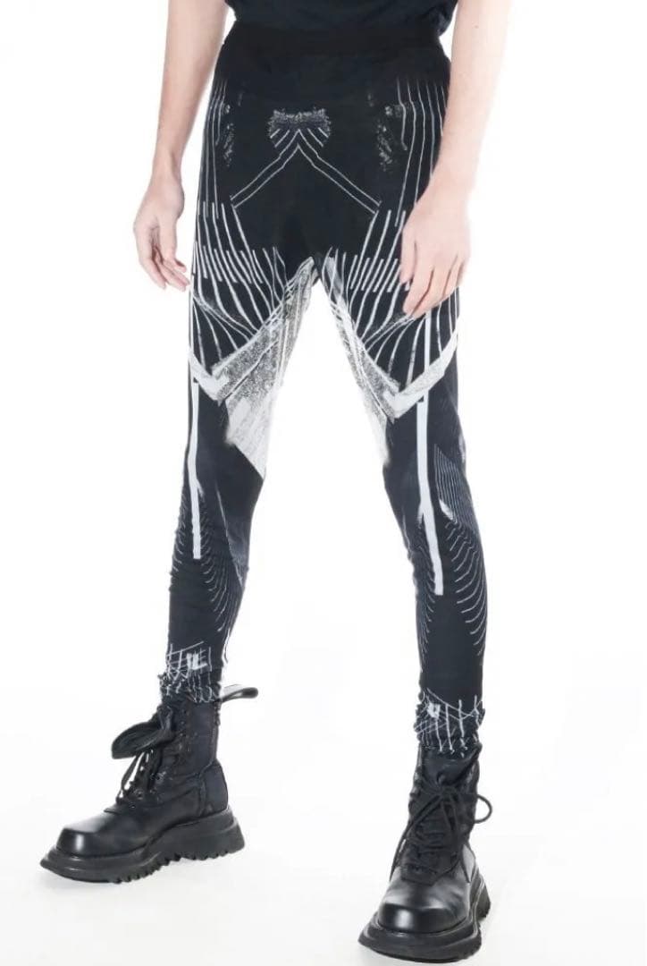 美品ユリウス 23SSコレクション プリント メッシュ レギンス パンツ0084