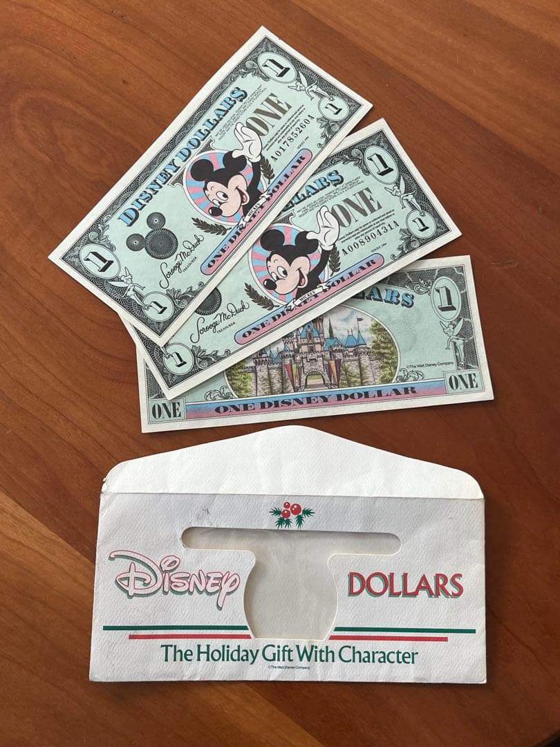 希少・ピン札】1994年 ディズニーダラー 3枚セット 専用封筒付き