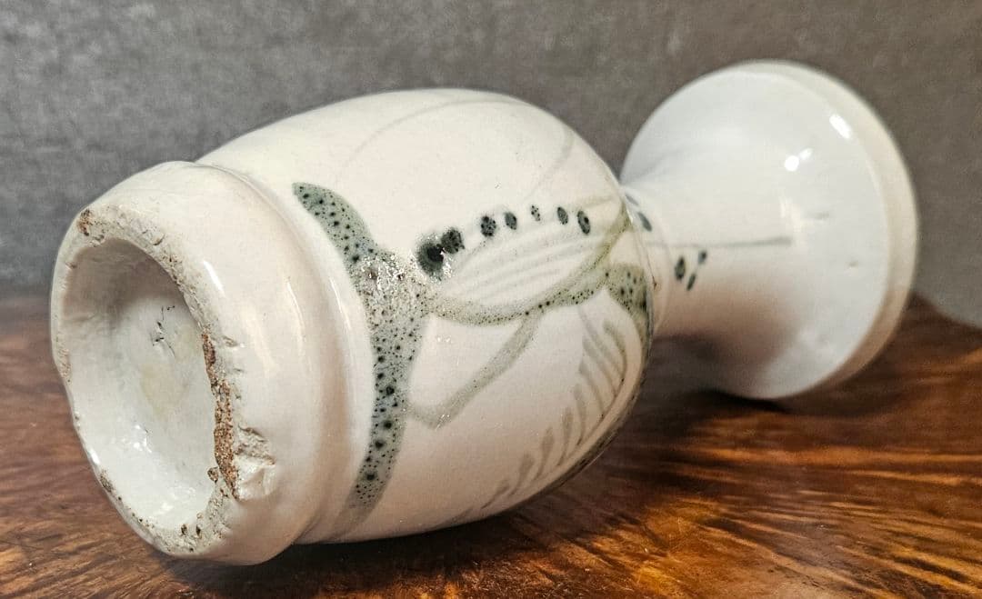 江戸時代中期　古伊万里　染付　草花の図　広口　花入れ　花生け　高 14.0cm