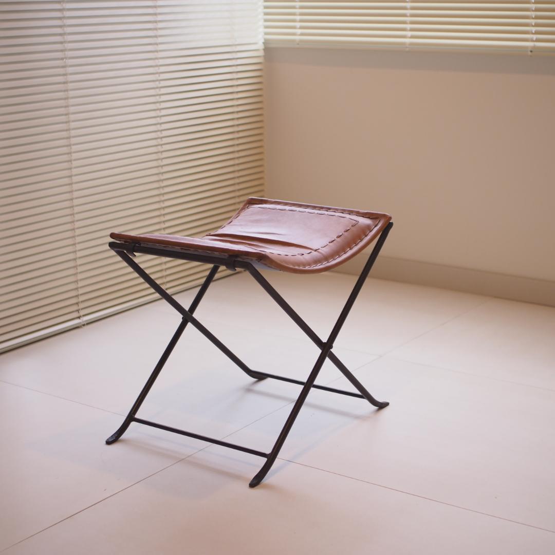レザー折りたたみアイアンスツール 本革 山羊革