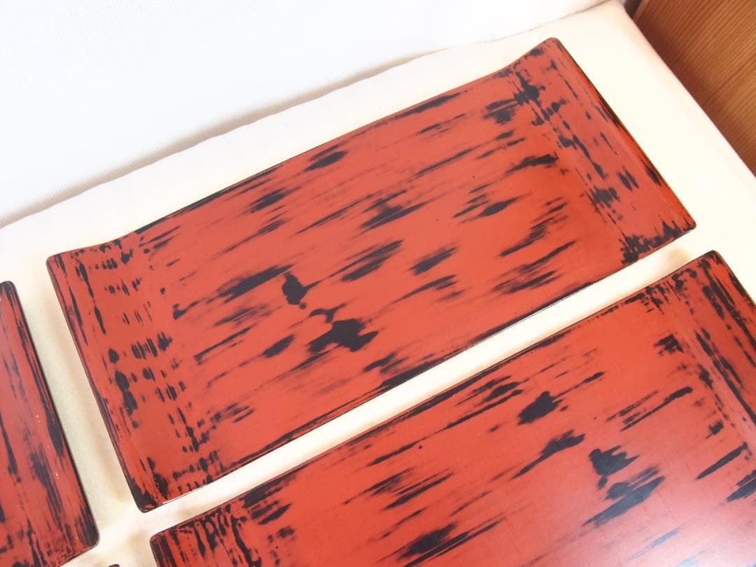 良品】根来塗 金剛堅地請合 味のある角盆 6客 角