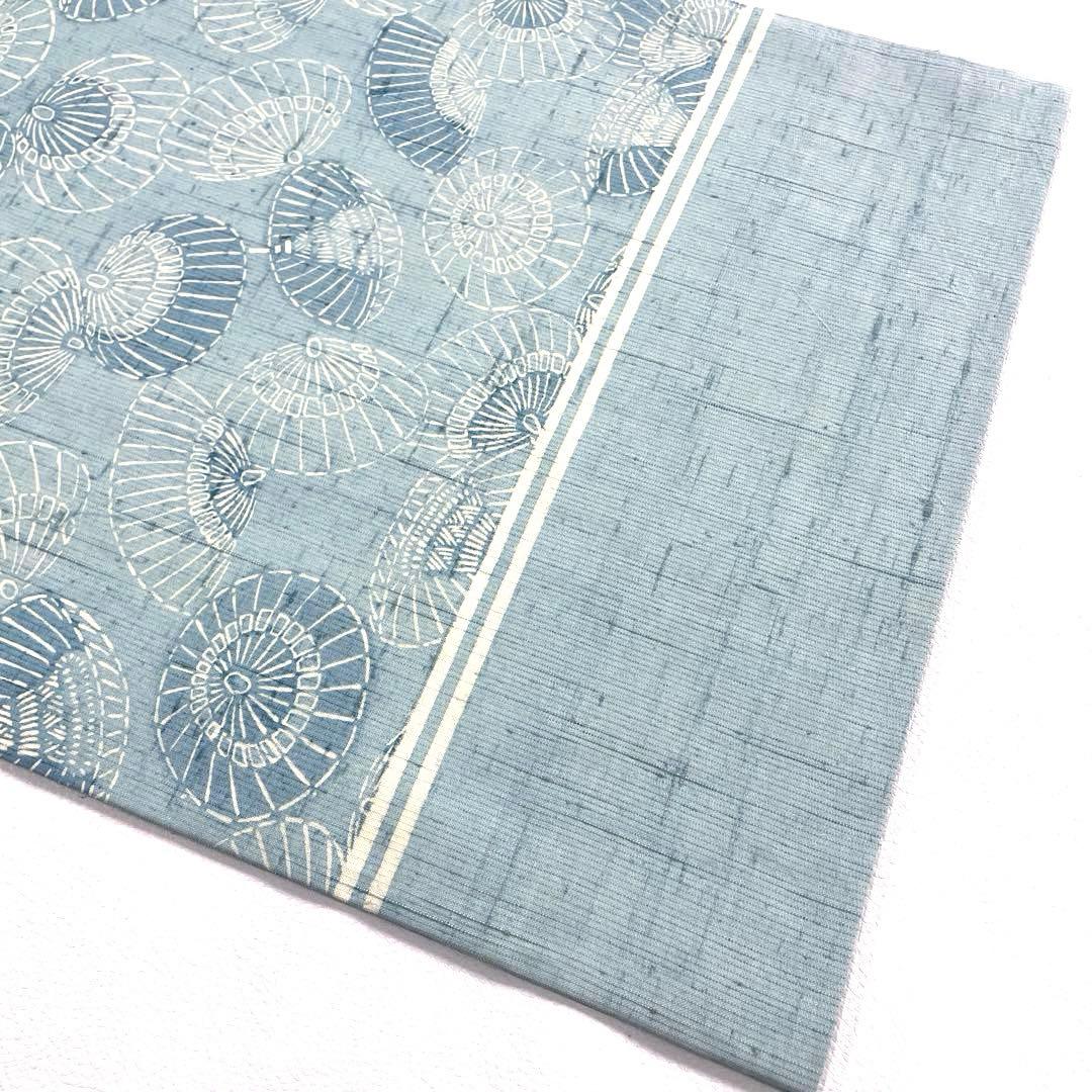 帯5062 ○高級 正絹 紬 型染 名古屋仕立て 名古屋帯 番傘