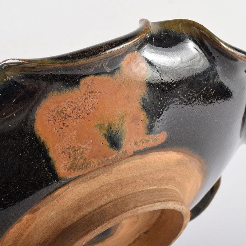 中国 吉州窯 黑釉 木葉天目 平皿 輪花皿 C 6905