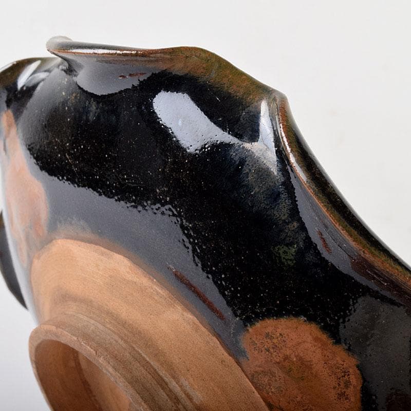 中国 吉州窯 黑釉 木葉天目 平皿 輪花皿 C 6905