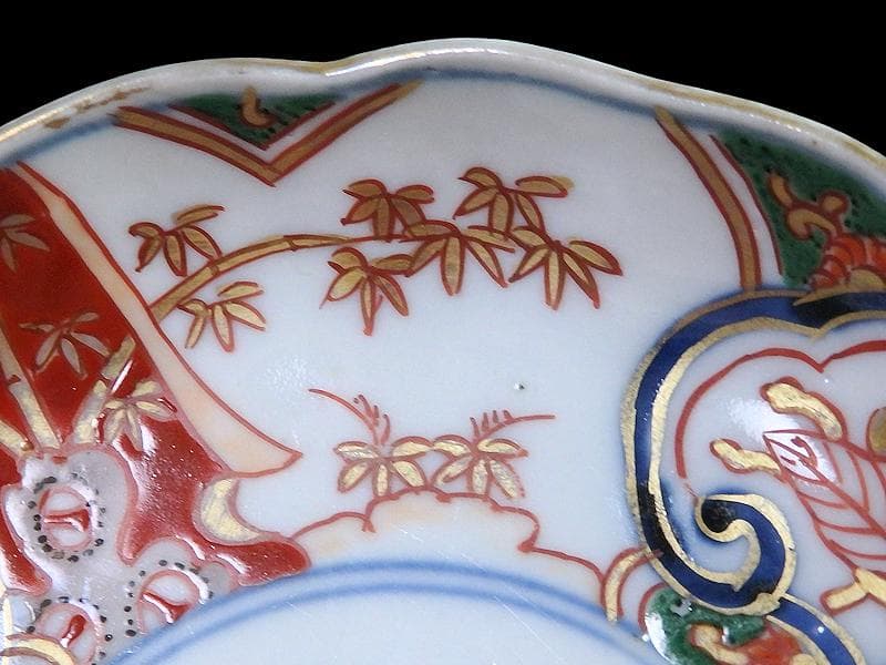 古伊万里 金襴手 窓絵 宝尽くしに松竹梅の図 4寸皿 5枚 B091AS-CZa