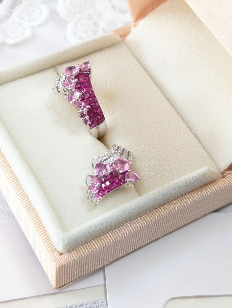 18K WGルビーピンクサファイヤ リング ヘッド 18K WGアコヤ真珠リング