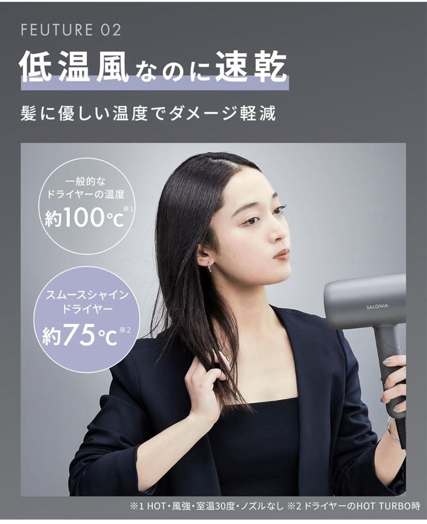 新品★ SALONIA スムースシャイン ドライヤー 大風量 速乾 軽量 グレー
