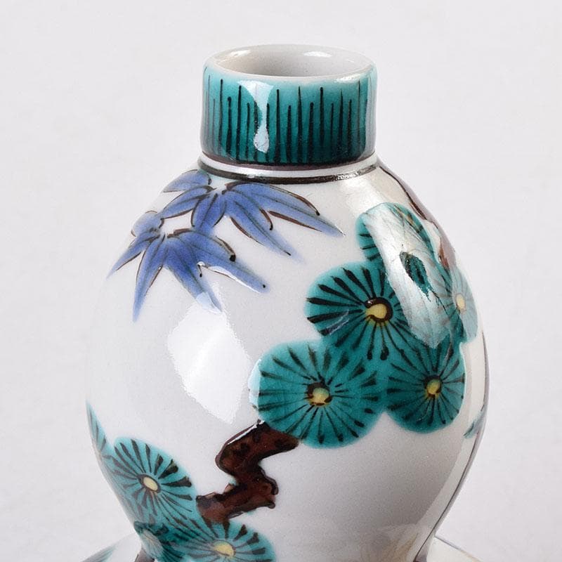 九谷焼三代三ツ井為吉作色絵松竹梅文瓢箪徳利一對共箱CR8925