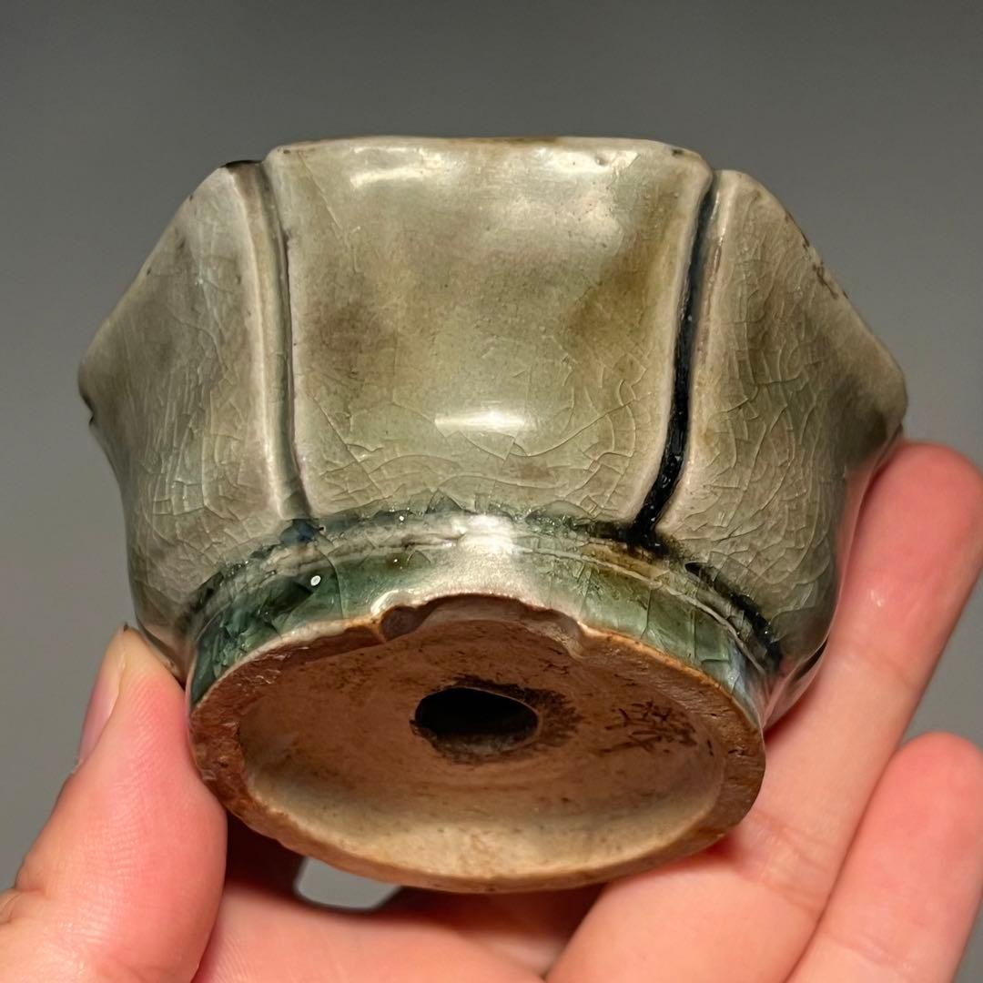 799.夢陶 輪花釉鉢 盆栽鉢 植木鉢 8*7.4*4.3cm