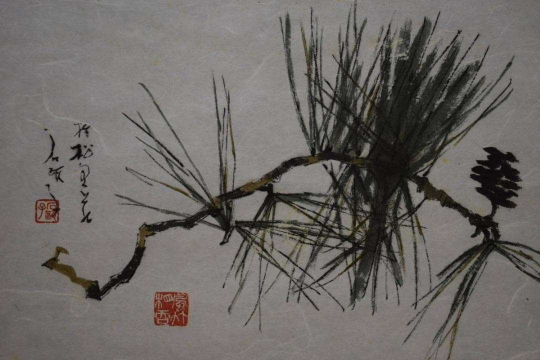 真作/鈴木石歐子/寿楽/松図/桐共箱付/布袋屋掛軸HG-932 真作】/鈴木石歐子/寿楽/松図/桐共箱付/布袋屋