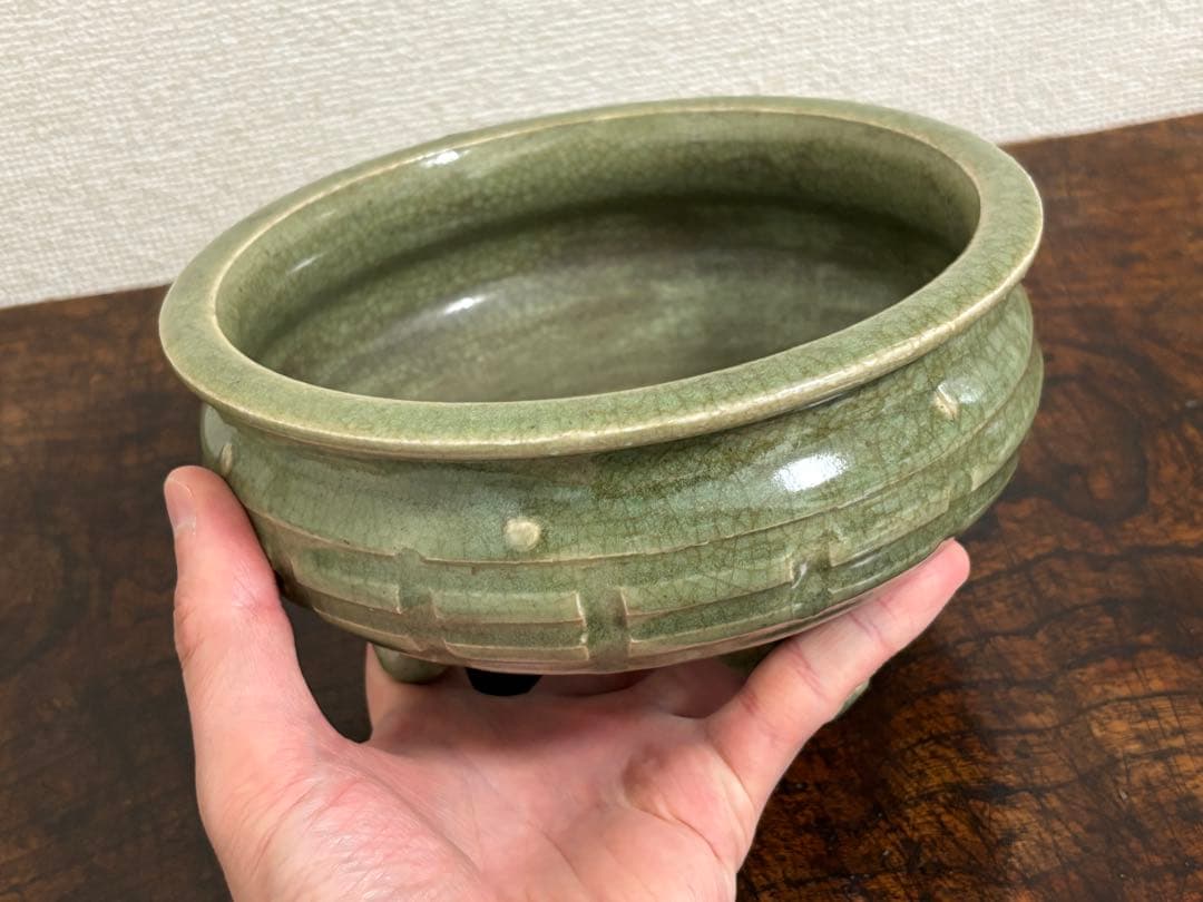 完品! 明時代 龍泉窯青磁香炉 七官青磁 (検)唐物 中国古玩