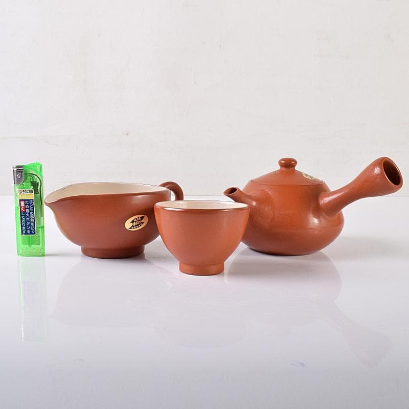 煎茶道具 佐渡無名異焼 丸山金水造 朱泥 茶器揃 共箱 M