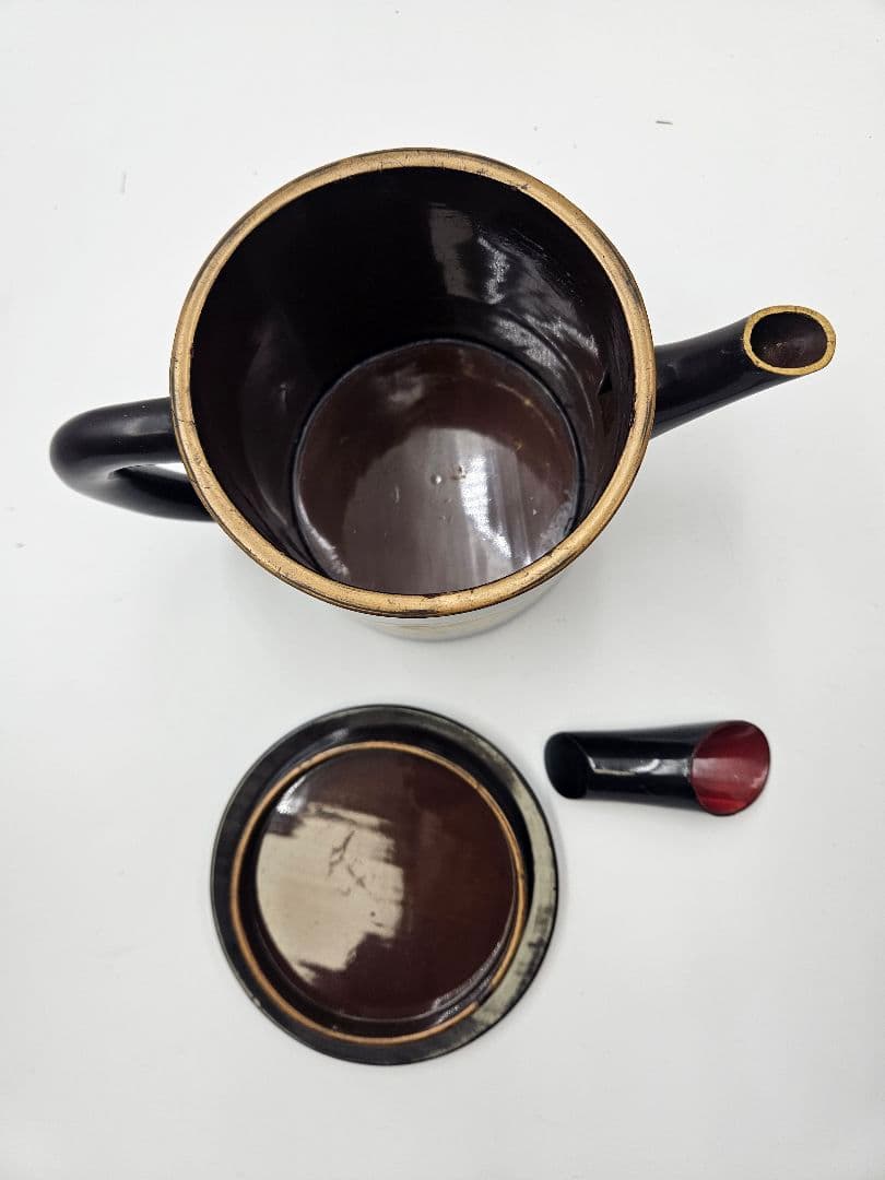 時代黒漆 徳川家御葵紋蒔絵 湯桶 箱付 大名道具 湯斗 古美術品