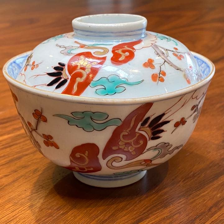 古伊万里　有田金彩上絵彩色飯茶碗蓋付き　 六客揃いと茶碗蓋無し一客