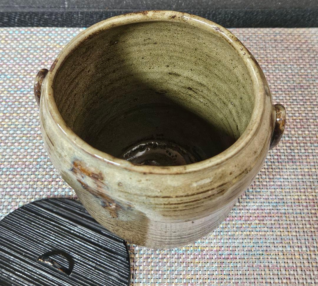 遠州七窯 江戸時代 古高取 高取焼 窯変 水指 木製蓋 江戸