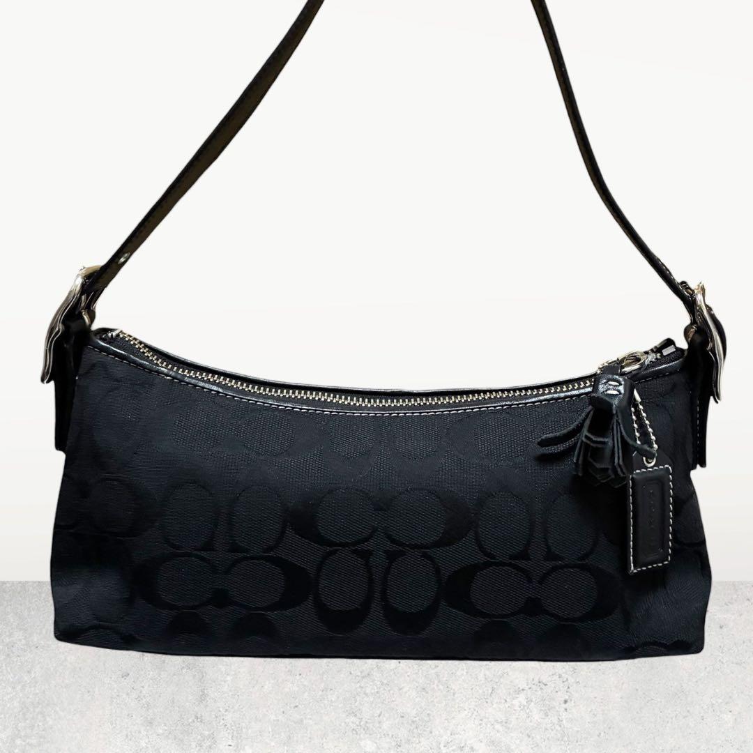 極美品 COACH コーチ ポーチ ハンドバッグ シグネチャー 8K01 黒
