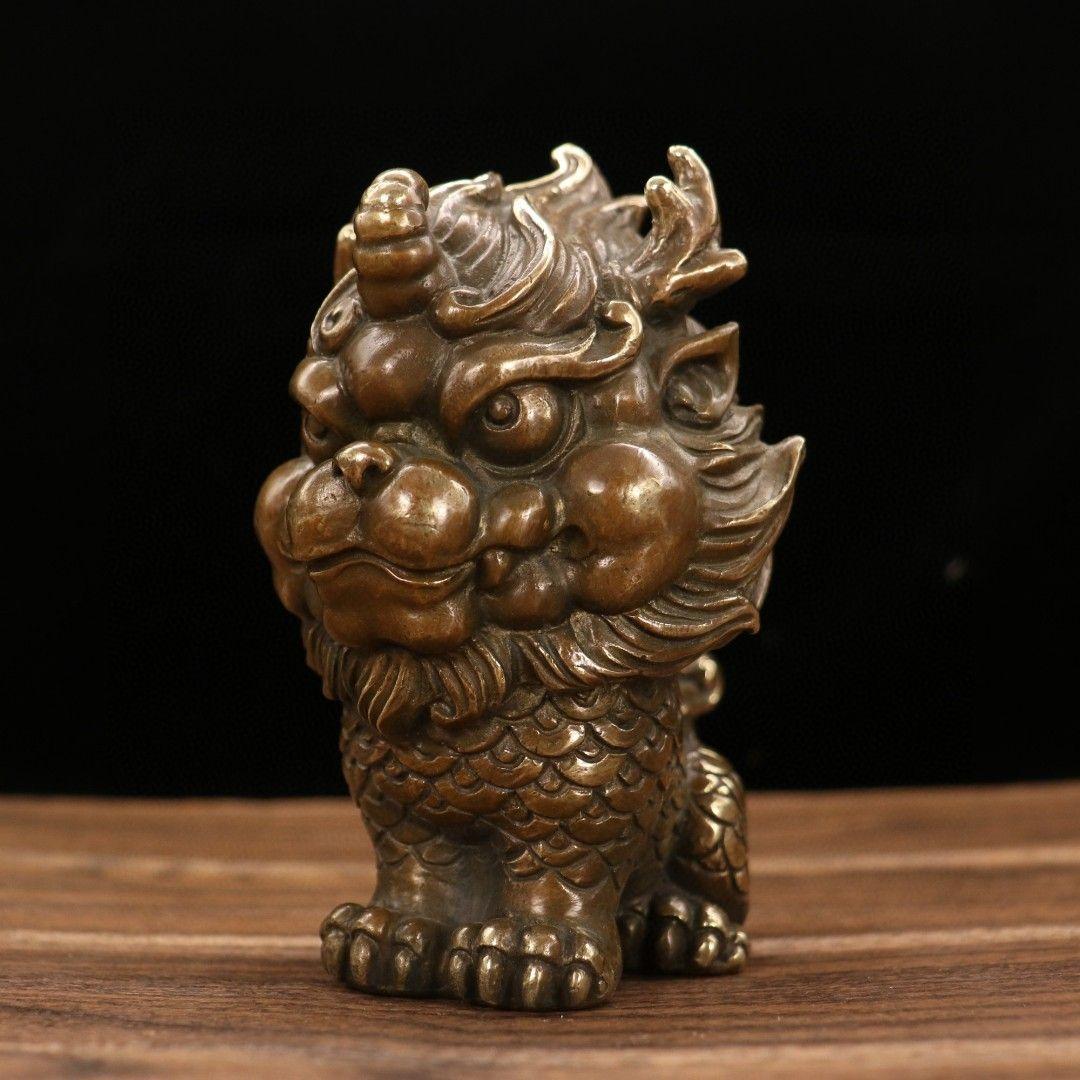 銅器 麒麟 茶寵 文房文鎮 玄関 鎮宅辟邪 開運風水 招財置物 装飾品工芸品