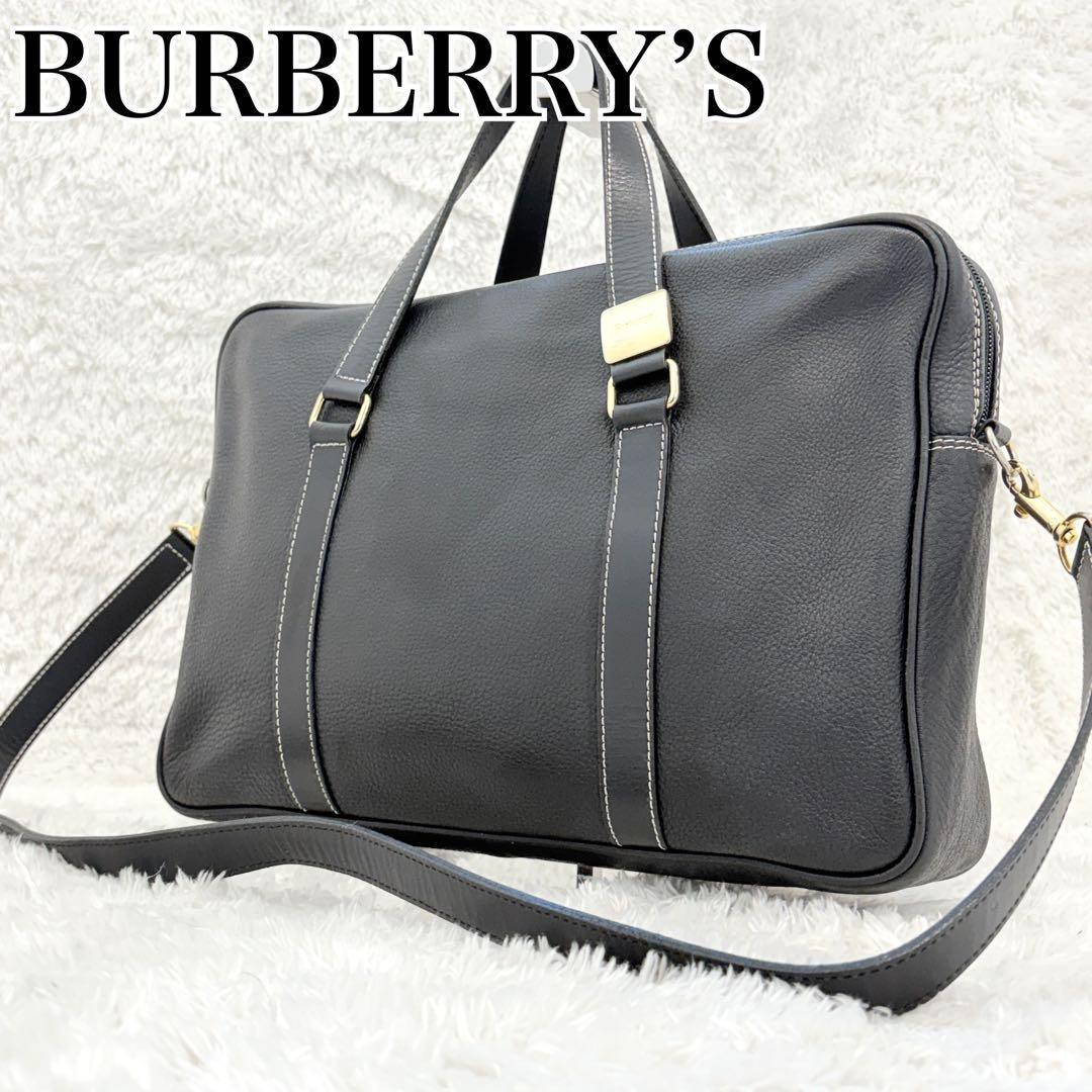希少 バーバリーズ レザー2WAYビジネスバッグ 黒 中総ノバチェック A4