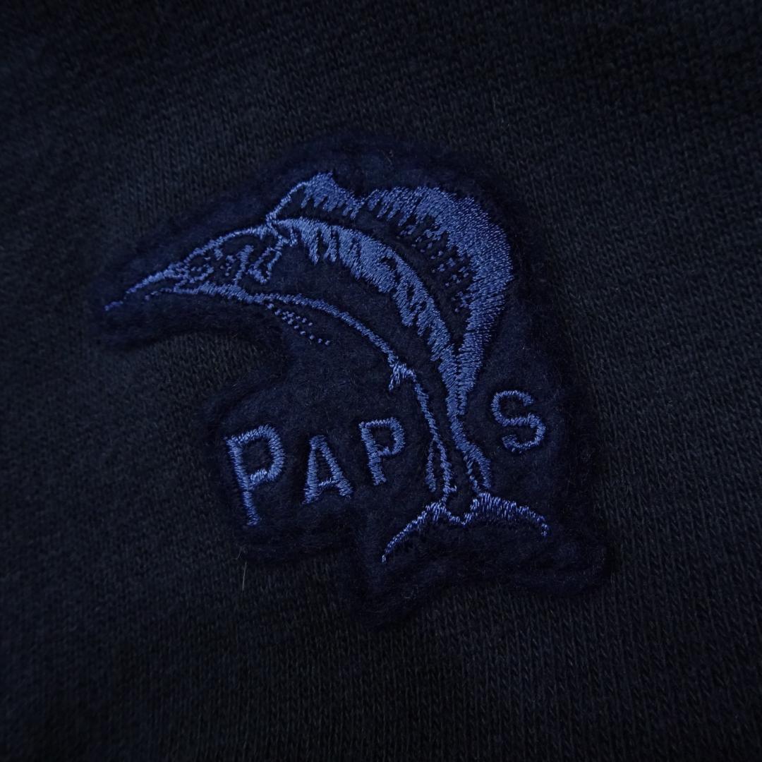 papas 日本製 スウェットジップパーカー L ネイビー ロゴ ワッペン