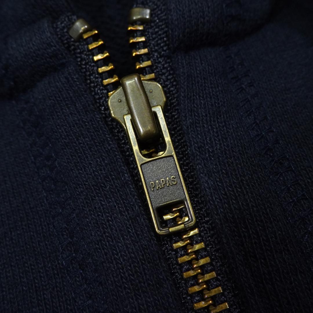 papas 日本製 スウェットジップパーカー L ネイビー ロゴ ワッペン