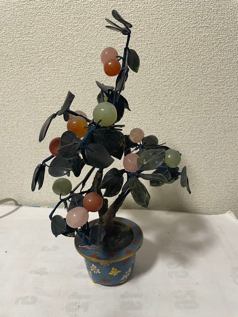 中国美術 盆栽 七宝焼 玉石 瑪瑙 翡翠 彫刻 置物 C99566