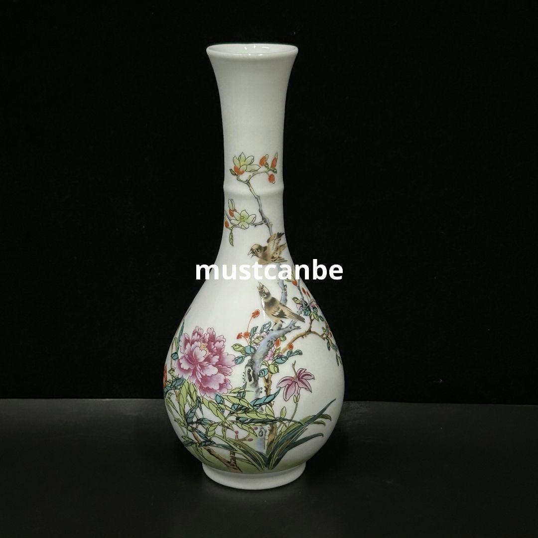 景徳鎮 花鳥紋玉壺春瓶 装飾品 現代工芸品美術品