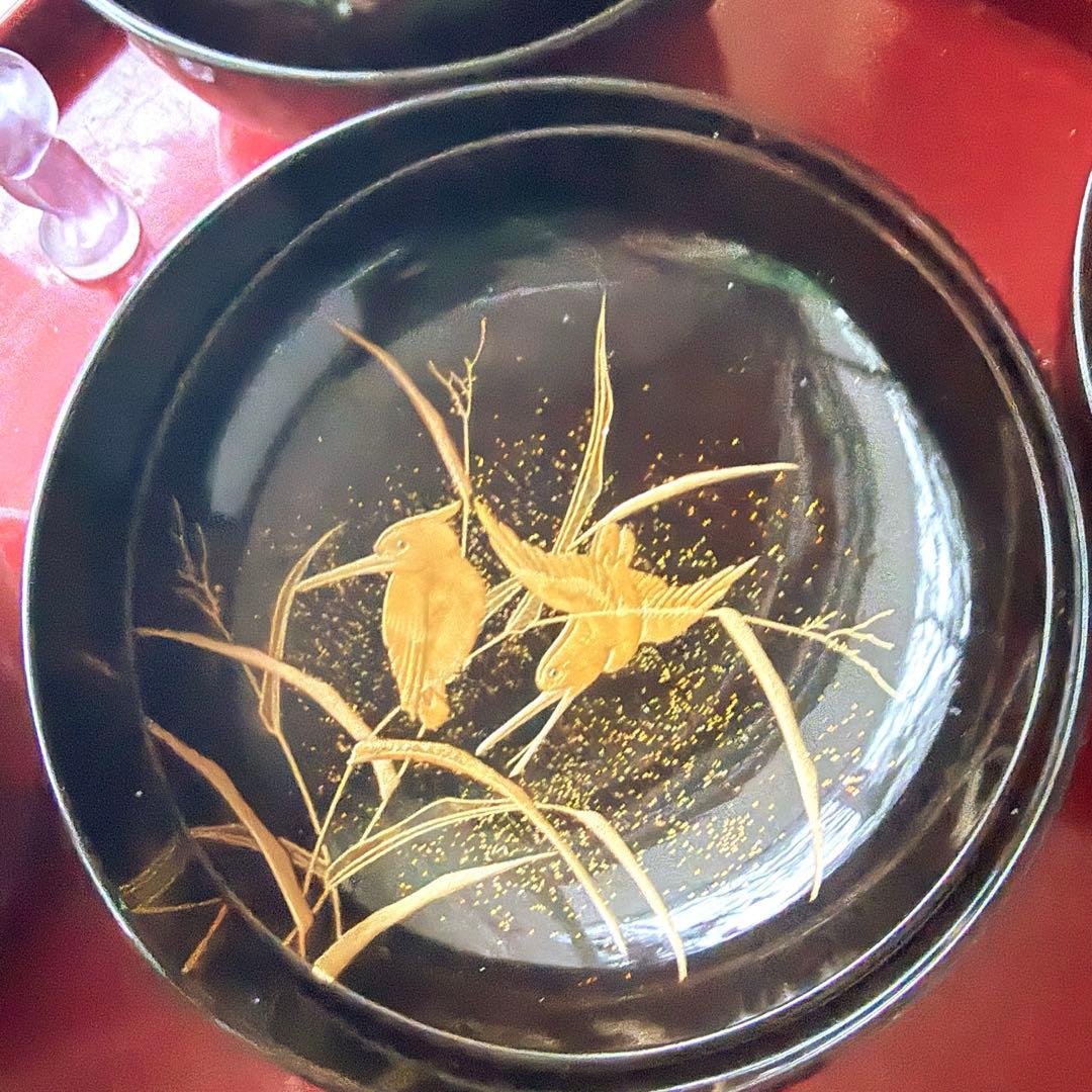 2245様感謝‼️JAPAN蒔絵かわせみ天然木伏蒔絵 芦にかわせみ真塗厚物椀