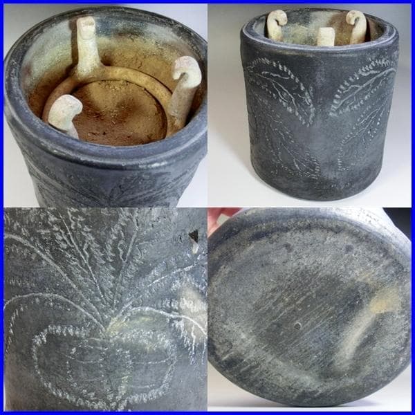 手炉□小さい手火鉢 蕪の絵 陶器 五徳付き 瓶掛け 風炉 火入れ 手