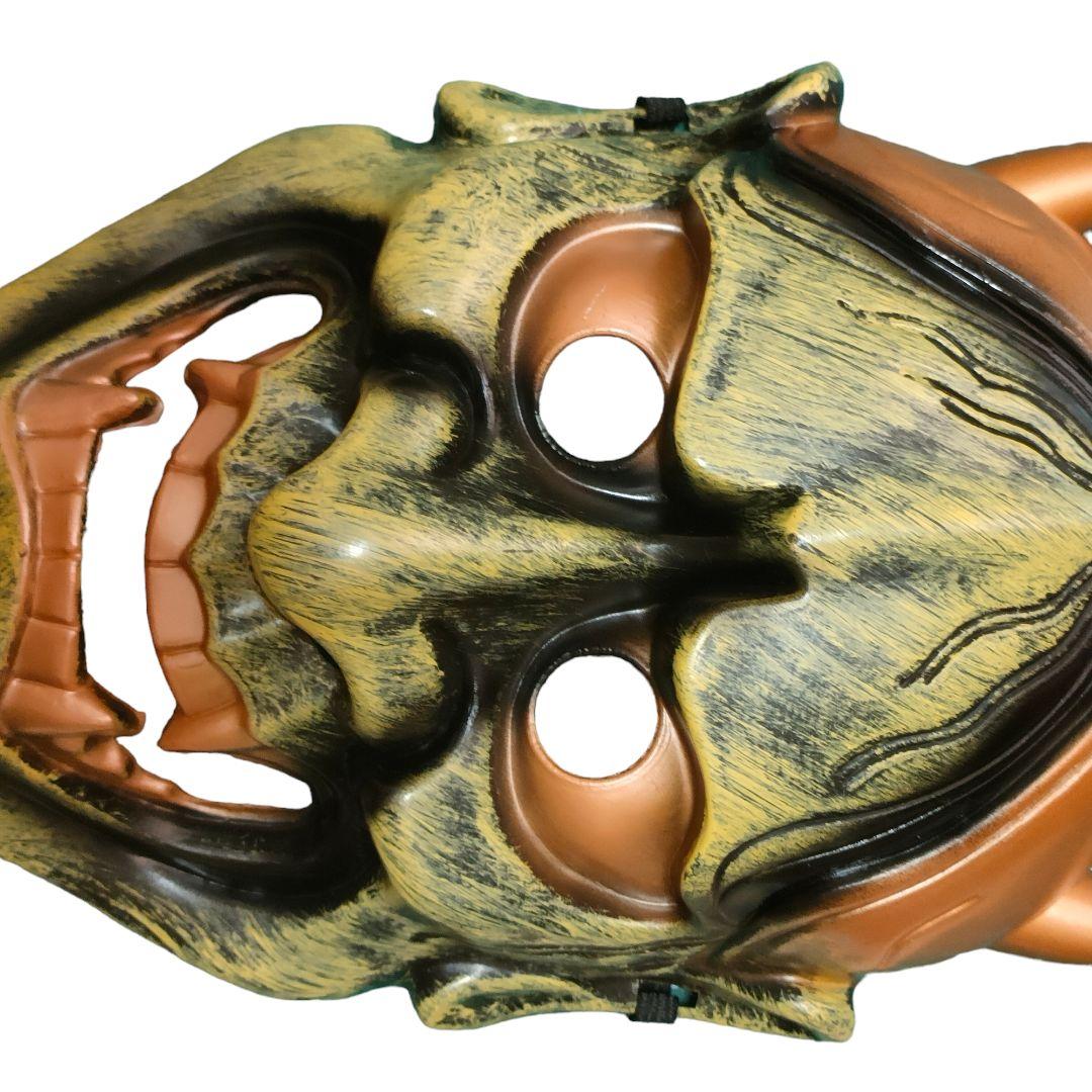 般若のお面 ゴールド黄色金 怒った顔の面ハロウィン仮装コスプレ撮影