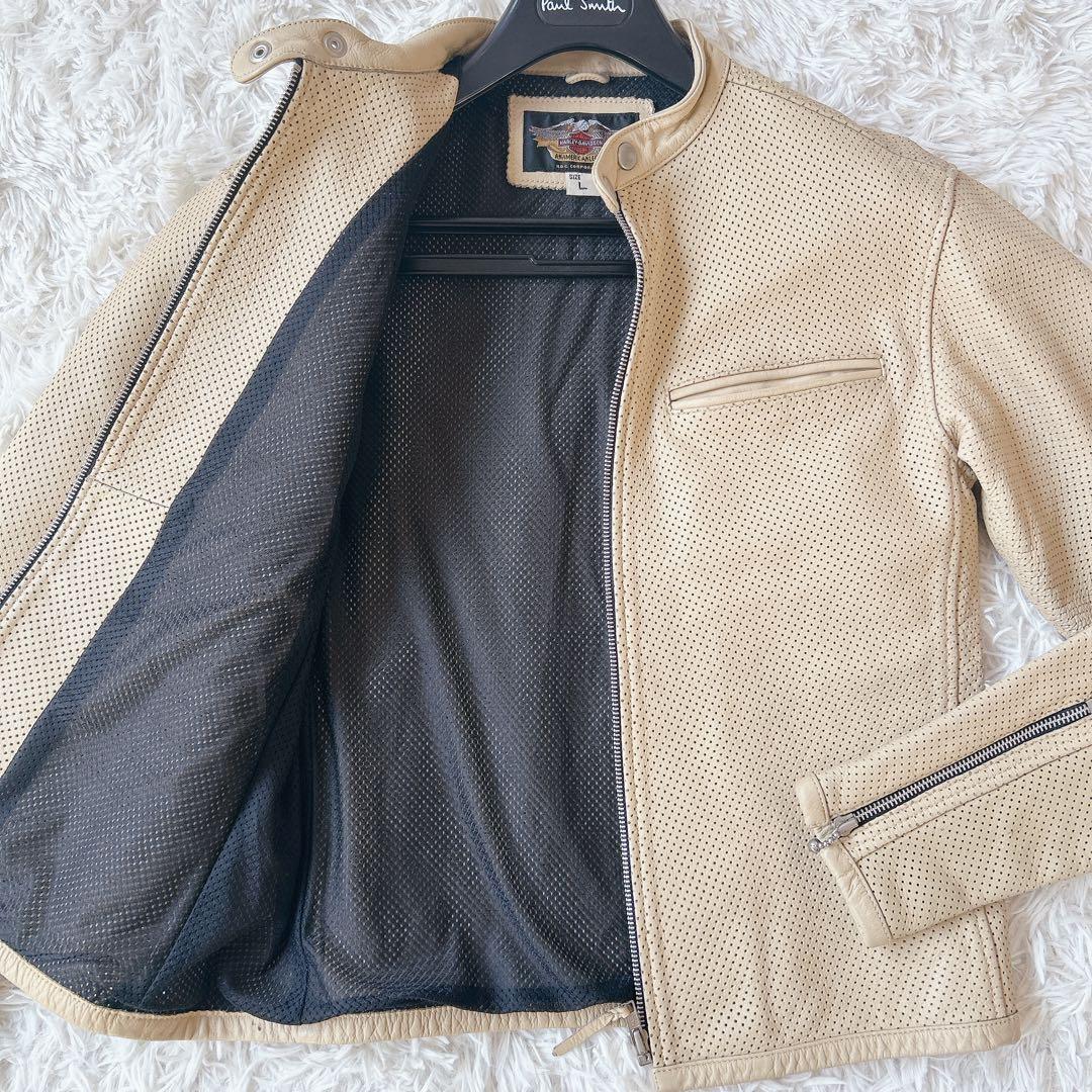 美品 ハーレーダビッドソン レザージャケット シングルライダース パンチング L HARLEY-DAVIDSON パンチングレザージャケット L ハーレーダビッドソン