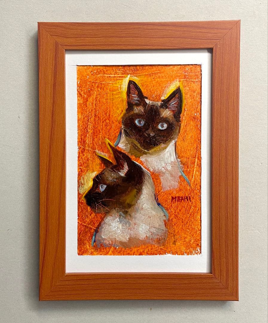 『青い目の兄弟』サイアミーズ　シャム猫　油絵　原画　絵画　一点物