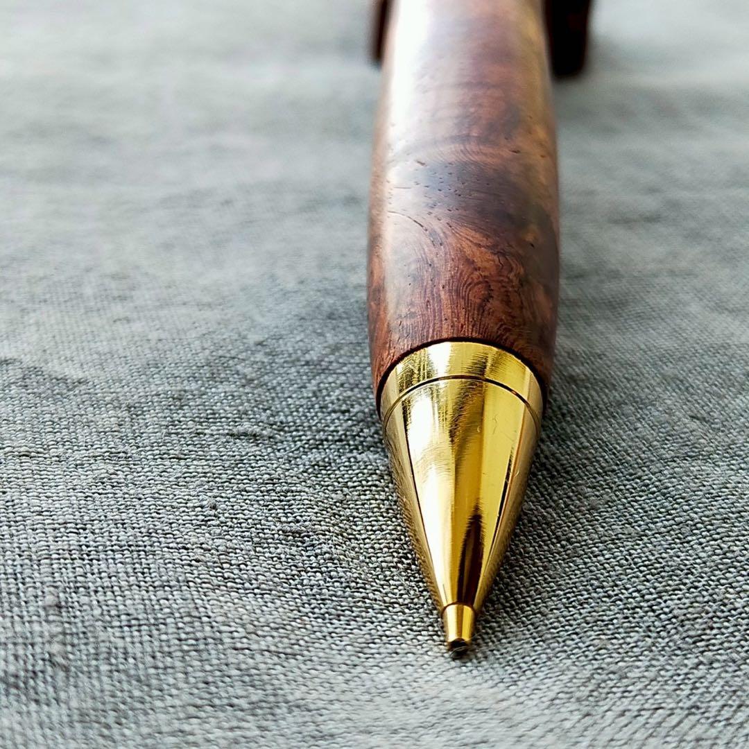特上本花梨瘤　ハンドメイド　木軸シャープペン　0.5mm　天然木　ゴールド