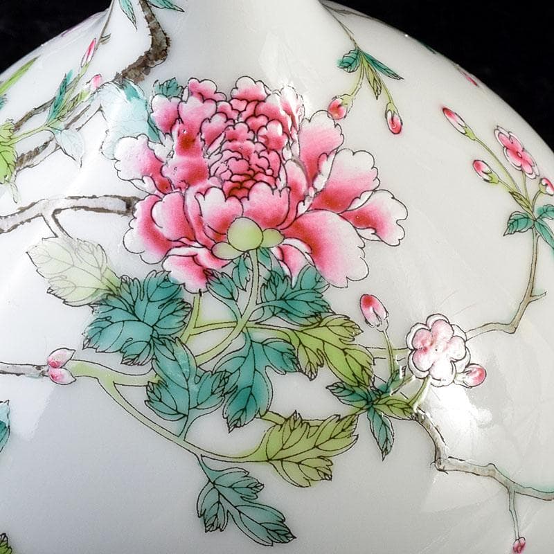 中国 大清乾隆年製 粉彩 牡丹文 長頸瓶 一輪挿 M