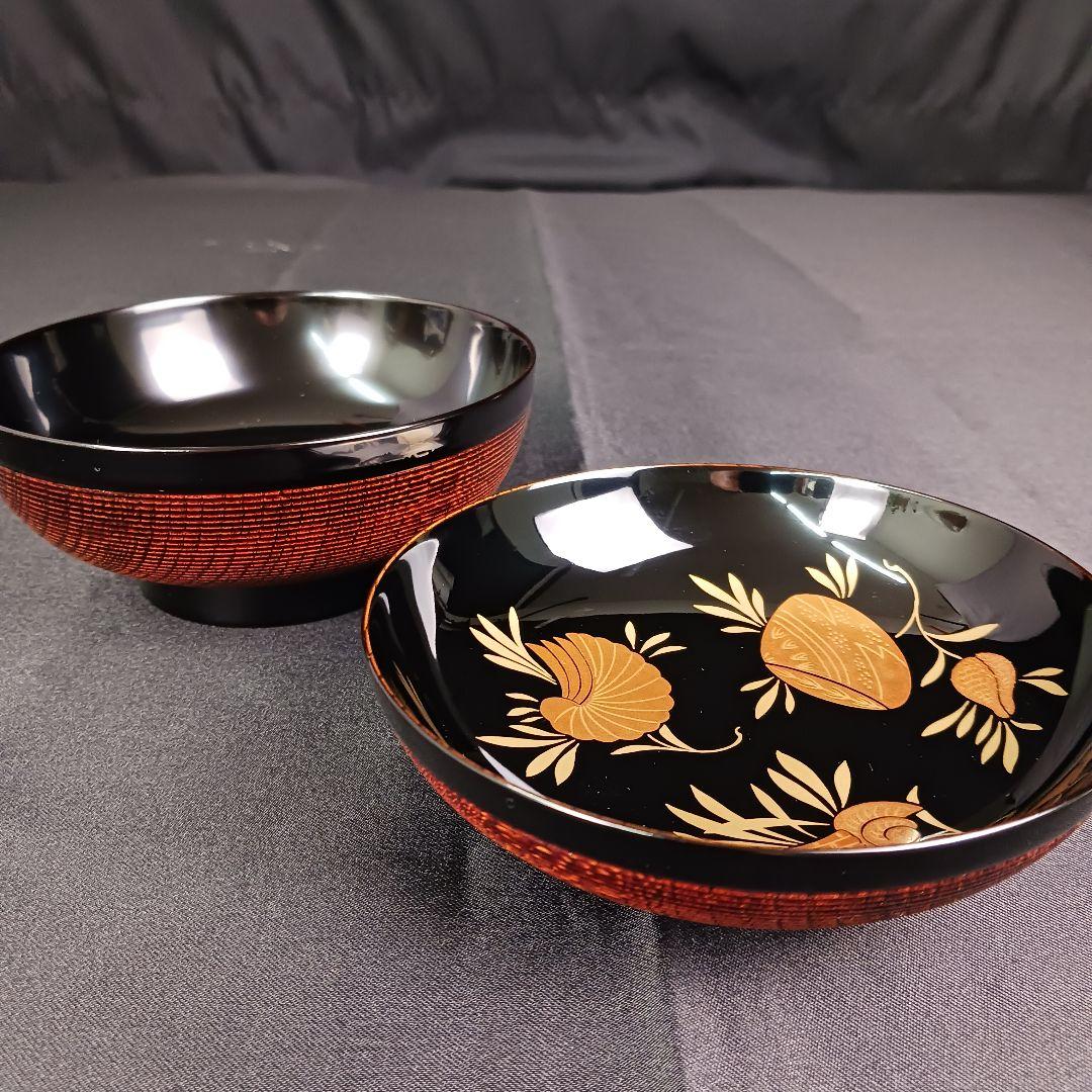 Y3112-1 漆器 貝づくし蒔絵 糸筋椀 9客 共箱