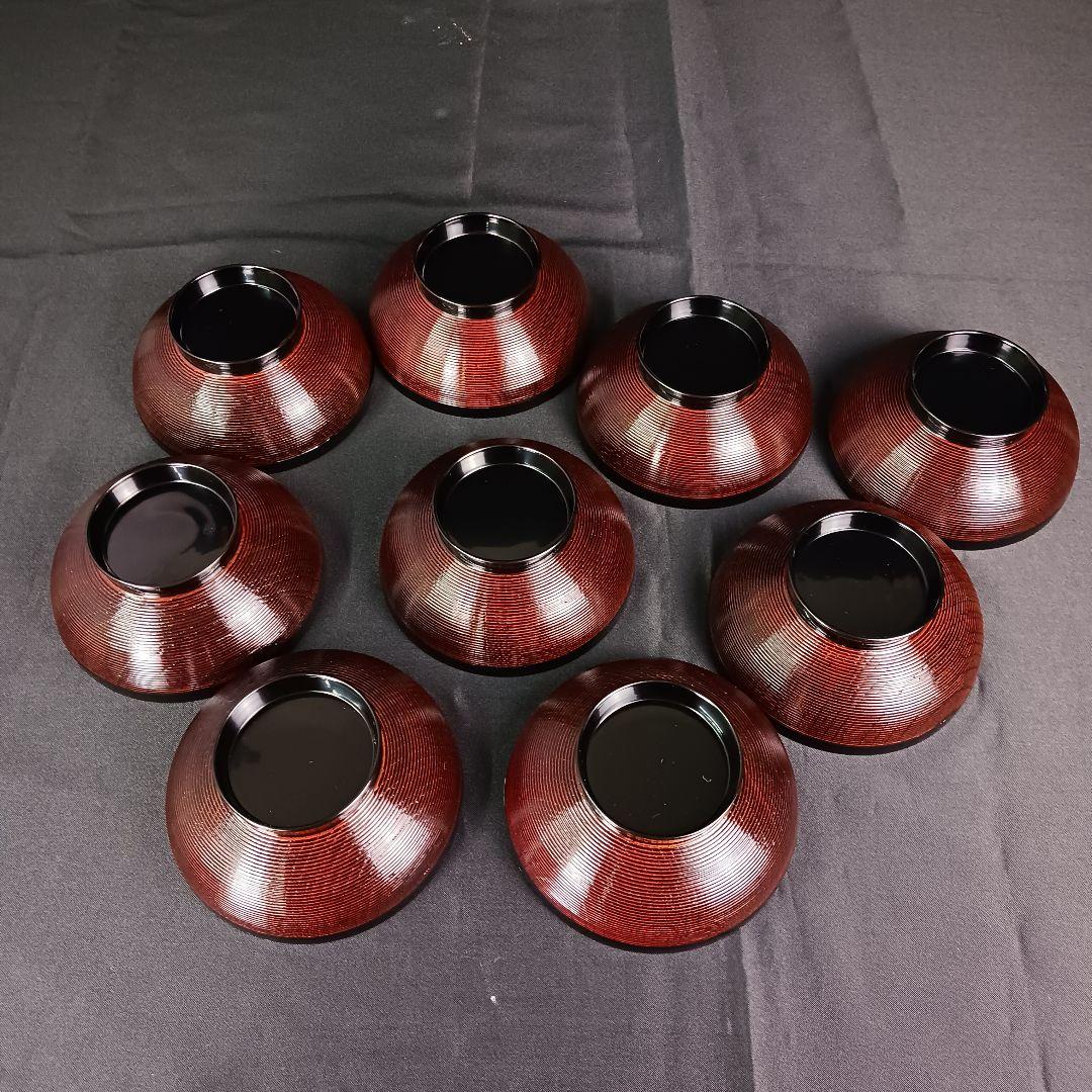 Y3112-1 漆器 貝づくし蒔絵 糸筋椀 9客 共箱