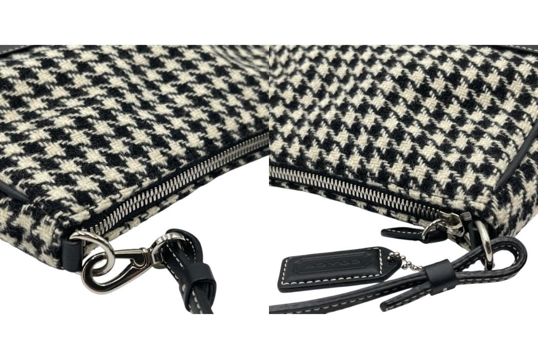 COACH 7728 千鳥柄 アクセサリーポーチ ハンドバッグ ウール レザー