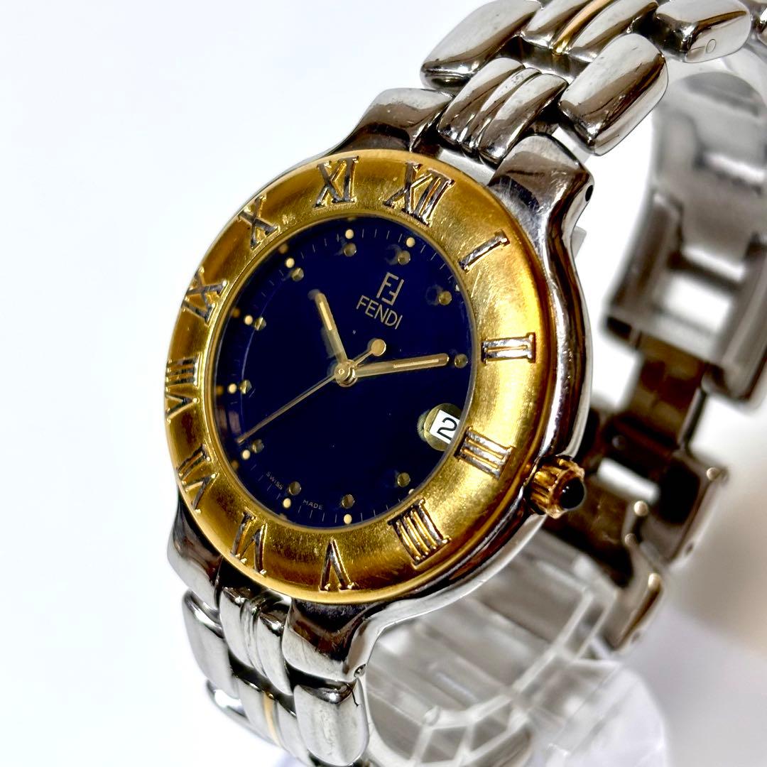 稼働 FENDI 900G メンズ腕時計 デイト コンビカラー FFロゴ QZ